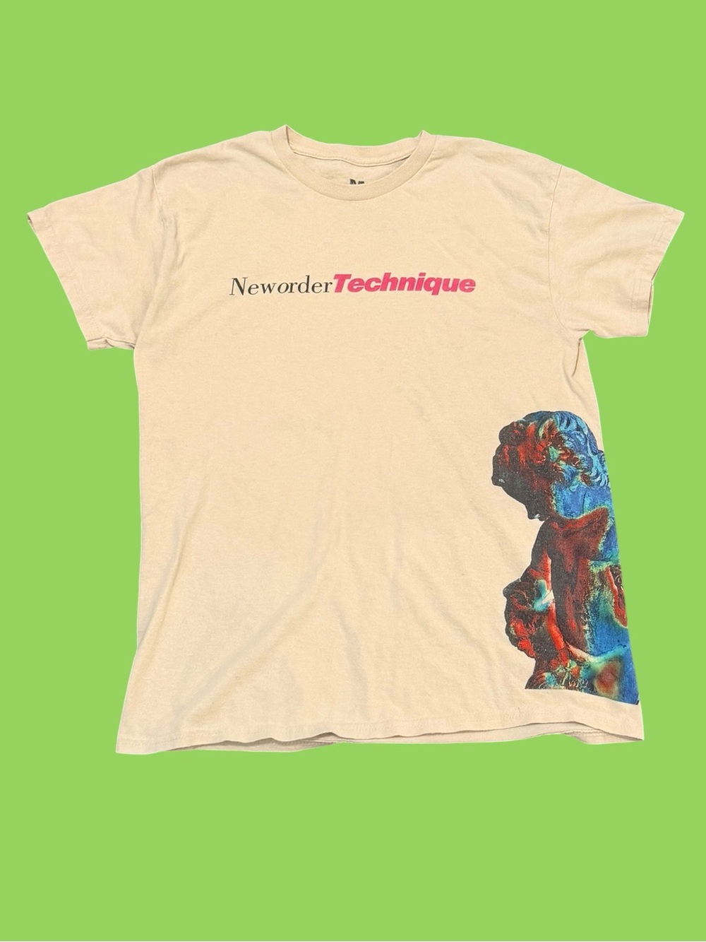 New Order Technique Band Shirt Medium Tan Side Print Cream Peter Saville Modern